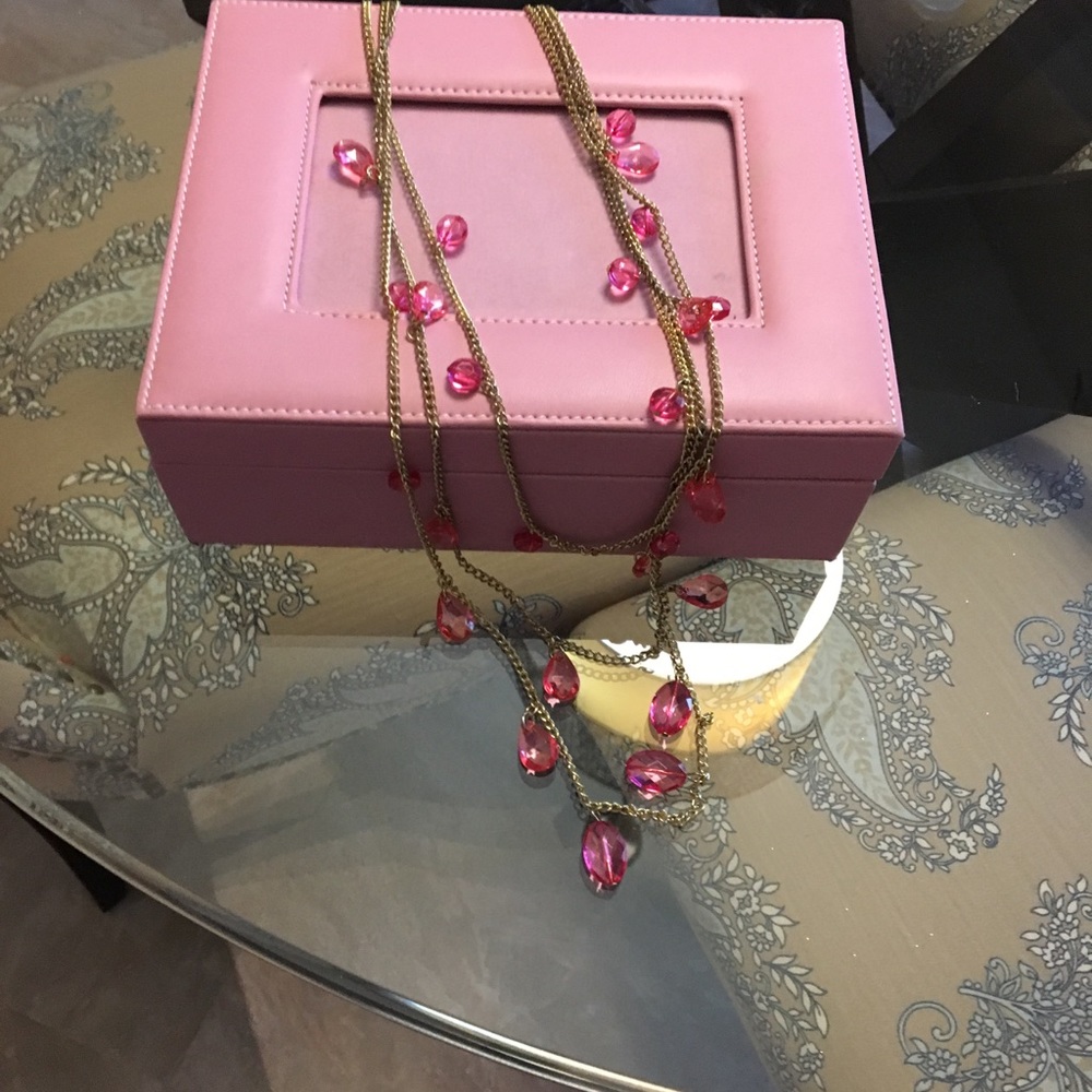 Pink crystal triple chain